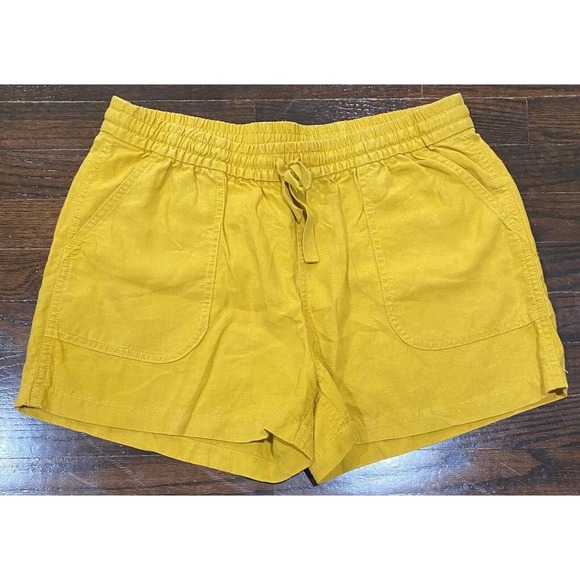 POINT SUR Seaside Mustard Linen Blend Shorts M Drawstring Elastic Waist J. Crew - Picture 1 of 6